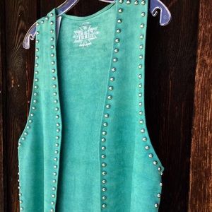OS Studded Turquoise Fringe Western Duster Vest